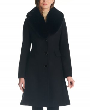 Женское длинное пальто с воротником из искусственного меха, черный Kate Spade New York