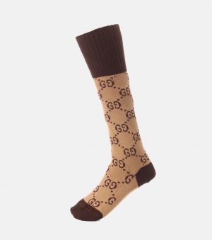 Носки с узором GG из эластичного хлопка , коричневый Gucci