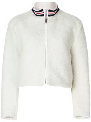 Funnel Neck Zip Up Jacket In Dyed Shearling Thom Browne. Цвет: белый