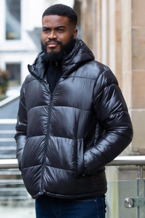 Утепленная блестящая куртка с капюшоном , черный French Connection