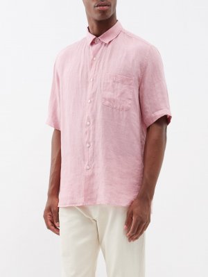 Льняная рубашка с острым воротником и короткими рукавами , розовый Sunspel