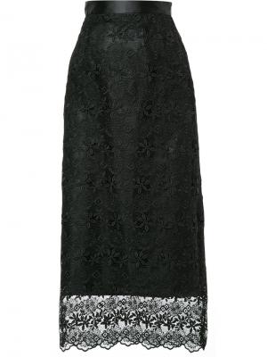 Кружевная юбка с цветочным узором Cityshop. Цвет: чёрный