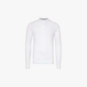 Льняная футболка Henley с контрастной отделкой , белый 120% Lino