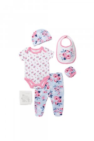 Хлопковый подарочный набор из 6 предметов с цветочным принтом для ребенка , розовый Rock a Bye Baby