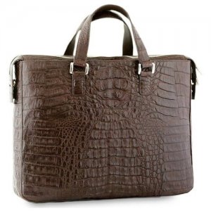 Модная сумка под ноутбук или планшет из настоящей кожи крокодила Exotic Leather. Цвет: коричневый