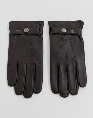 Коричневые кожаные перчатки с кнопками Peter Werth. Цвет: коричневый