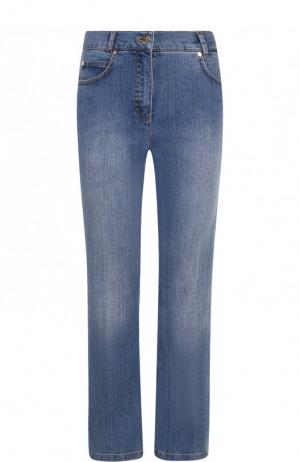 Укороченные расклешенные джинсы с потертостями Escada. Цвет: голубой