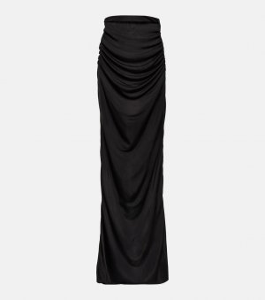 Атласная юбка макси со сборками и высокой посадкой , черный Saint Laurent