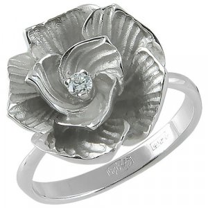 Перстень Дикая роза К-15034, серебро, 925 проба, родирование, фианит, размер 17, серебряный Альдзена. Цвет: серебристый