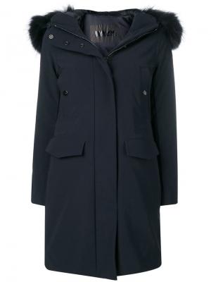 Пальто с капюшоном мехом Rrd. Цвет: синий
