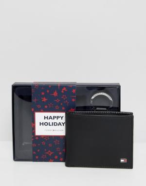 Подарочный набор с бумажником и брелоком для ключей Eton Tommy Hilfiger. Цвет: черный
