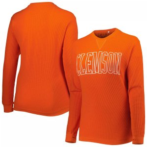 Женская футболка Pressbox оранжевого цвета Clemson Tigers Surf размера плюс Southlawn вафельной вязки с длинными рукавами и термобельем из трех смесей Unbranded