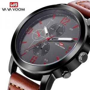 Мужские часы лучший бренд класса люкс наручные кожаные кварцевые спортивные водонепроницаемые Relogio Masculino + коробка VA VOOM