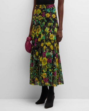 Макси-юбка А-силуэта из тюля с цветочным принтом Fuzzi
