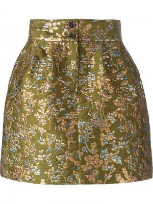 Парчовая юбка с цветочным узором Mauro Grifoni. Цвет: зелёный