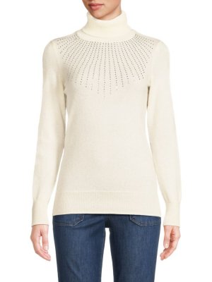 Кашемировый свитер с водолазкой и украшением , белый Sofia Cashmere