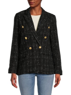 Двубортный пиджак букле , цвет Black Check Ellen Tracy
