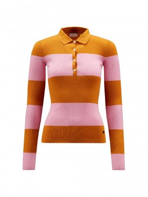 2 1952 Шерстяной свитер-поло с длинными рукавами и вязанием в рубчик , оранжевый Moncler
