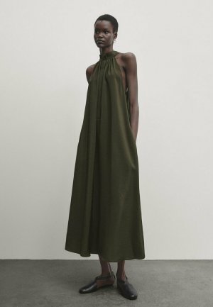 Длинное платье Halter Neck , цвет dark green Massimo Dutti