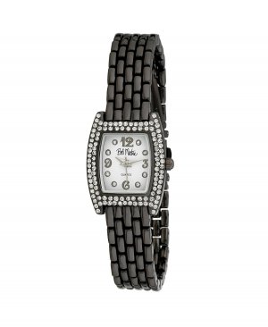 Женские часы из черного сплава с браслетом Panther Link и квадратным каменным безелем, 23 мм , черный Bob Mackie