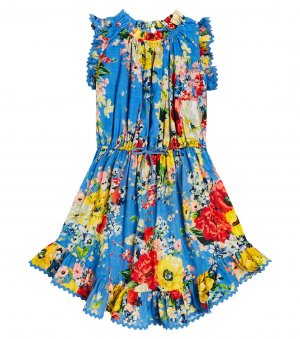 Платье из хлопка с цветочным принтом , синий Zimmermann Kids