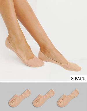 3 пары светло-бежевых невидимых носков New Look. Цвет: бежевый