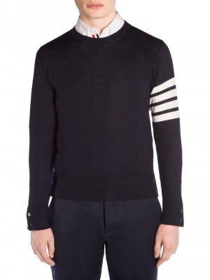 Шерстяной пуловер с круглым вырезом , нави Thom Browne