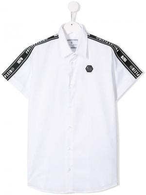 Рубашка-поло с контрастным логотипом Philipp Plein Junior. Цвет: белый