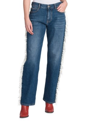 Прямые джинсы со средней посадкой и бахромой Stella Mccartney, цвет Denim McCartney
