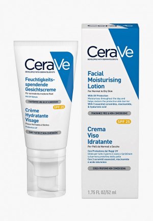 Лосьон для лица CeraVe нормальной и сухой кожи SPF25, 52 мл. Цвет: белый