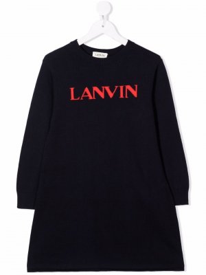 Платье с длинными рукавами и логотипом LANVIN Enfant. Цвет: синий