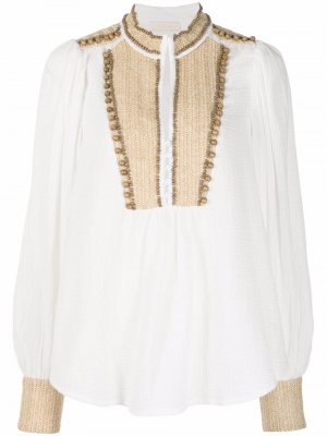Raffia-detail cotton blouse Mes Demoiselles. Цвет: белый