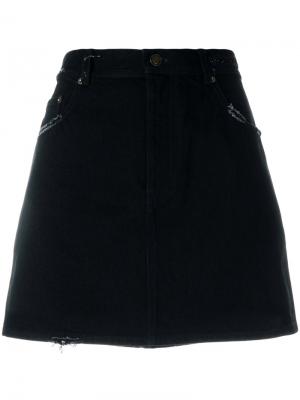 Джинсовая юбка мини с вышивкой Saint Laurent. Цвет: чёрный