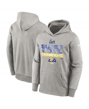 Пуловер с капюшоном для больших мальчиков Хизер Грей Лос-Анджелес Рэмс Суперкубок LVI Champions Раздевалка Коллекция трофеев Nike