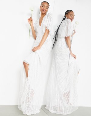 Свадебное платье с ажурной отделкой и искусственным жемчугом Emilia-Белый ASOS EDITION