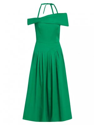 Платье миди с открытыми плечами и бретельками на бретельках Oscar De La Renta, цвет emerald Renta