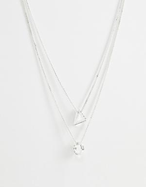 Набор серебристых ожерелий с подвесками в виде кольца и треугольника -Серебряный Icon Brand