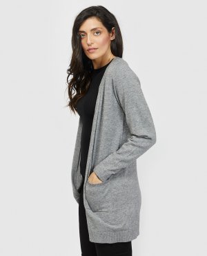 Длинный вязаный женский жакет с двумя карманами , серый Object. Цвет: серый
