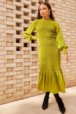 Плиссированное платье макси Длинные рукава , зеленый Chi London