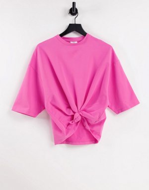 Розовая махровая футболка для дома с узлом спереди -Розовый цвет Chelsea Peers