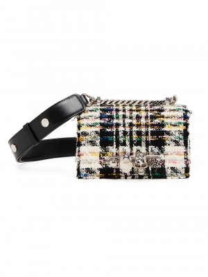 Миниатюрная твидовая сумка-портфель с четырьмя кольцами, украшенная драгоценными камнями , разноцветный Alexander McQueen