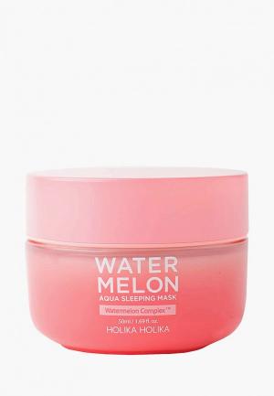 Маска для лица Holika Watermelon Аква Слипинг, интенсивно увлажняющая и освежающая, 50 мл.. Цвет: прозрачный