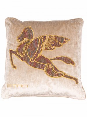 Подушка с вышитым логотипом ETRO HOME. Цвет: бежевый
