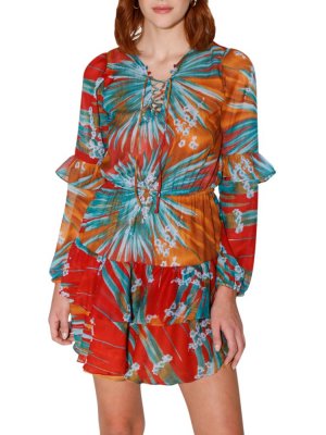 Многоярусное мини-платье Devina с цветочным принтом , цвет Rio Palm Walter Baker