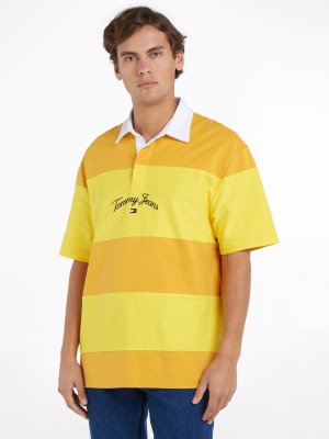 Рубашка для регби с длинным рукавом в полоску Tommy Jeans, студенческий золотой цвет Hilfiger