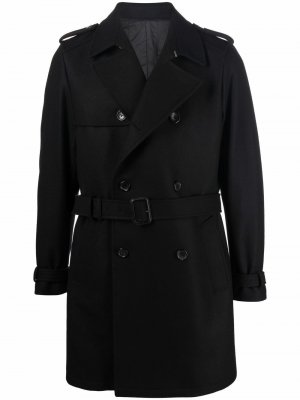 Двубортное шерстяное пальто с поясом Reveres 1949. Цвет: черный
