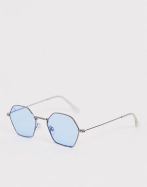 Круглые солнцезащитные очки с серебристой оправой и синими стеклами -Черный Jeepers Peepers