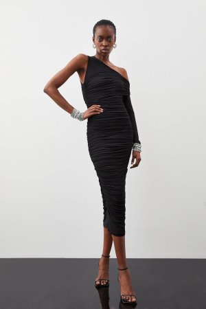 Асимметричное платье макси из джерси со сборками , черный Karen Millen