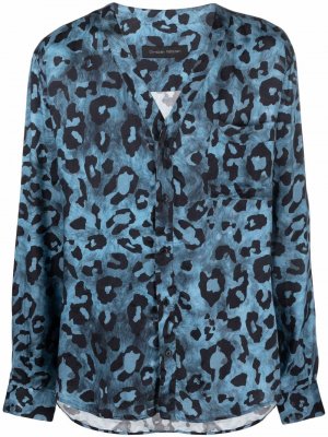 Рубашка с V-образным вырезом и леопардовым принтом Christian Pellizzari. Цвет: синий