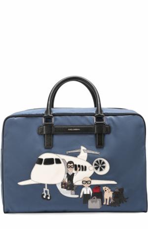 Текстильная дорожная сумка с аппликацией DG Family и плечевым ремнем Dolce & Gabbana. Цвет: синий